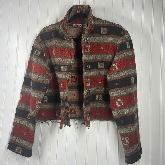 Vintage Chico’s Women's Raw Hem Southwestern Cropped Jacket Size Medium - Picture 1 of 8